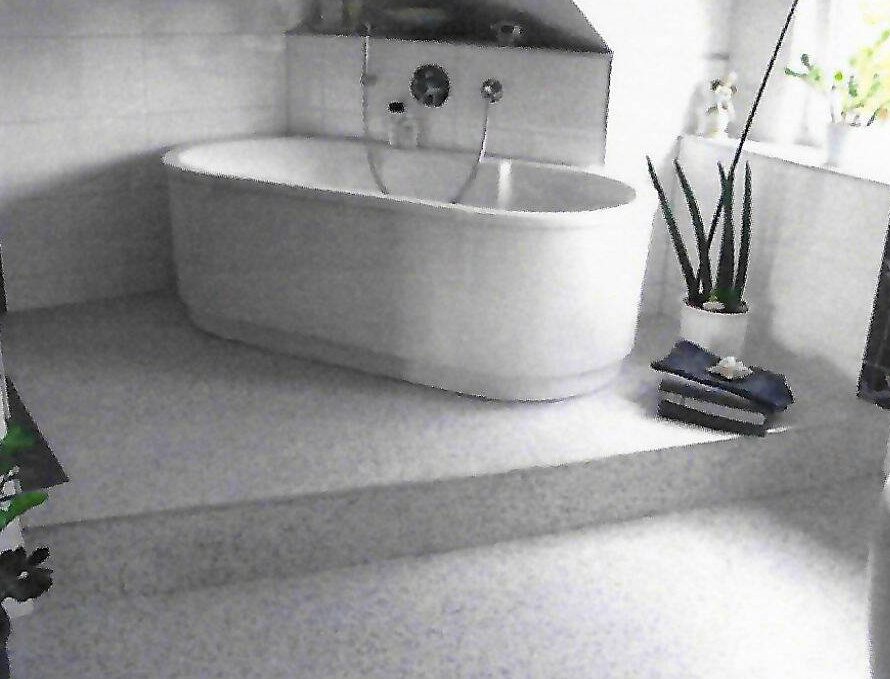 Bathroom with stone carpet floor
